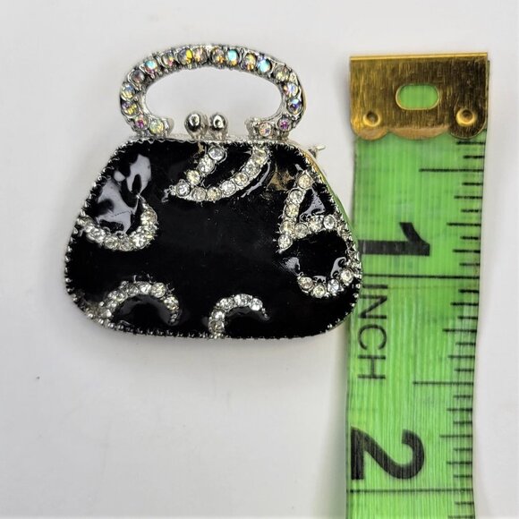 HANDBAG Brooch in Black Enamel with Crystals - Picture 5 of 5